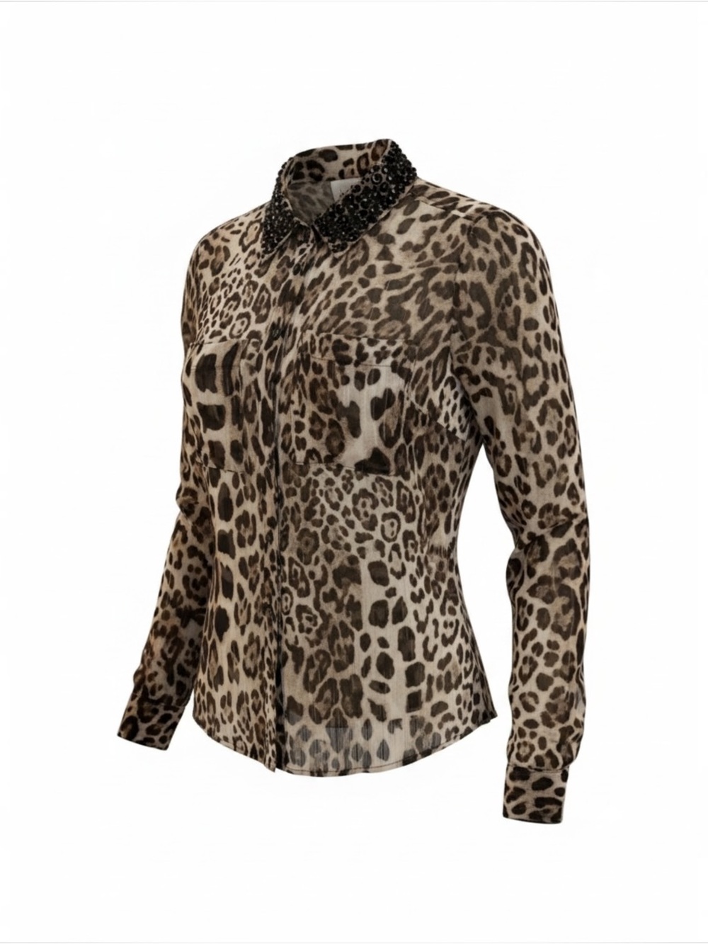 Joseph Ribkoff Leopard Print Embellished Long Sleeves Blouse